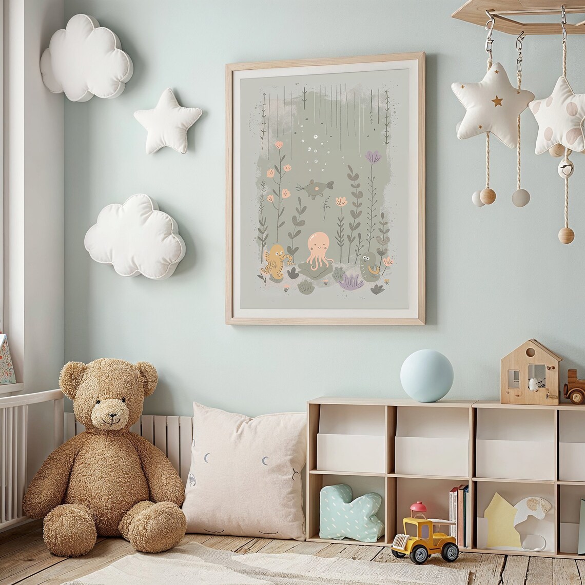 Underwater Ocean Animals Nursery Wall Art Print, Neutral Tones - Image 2