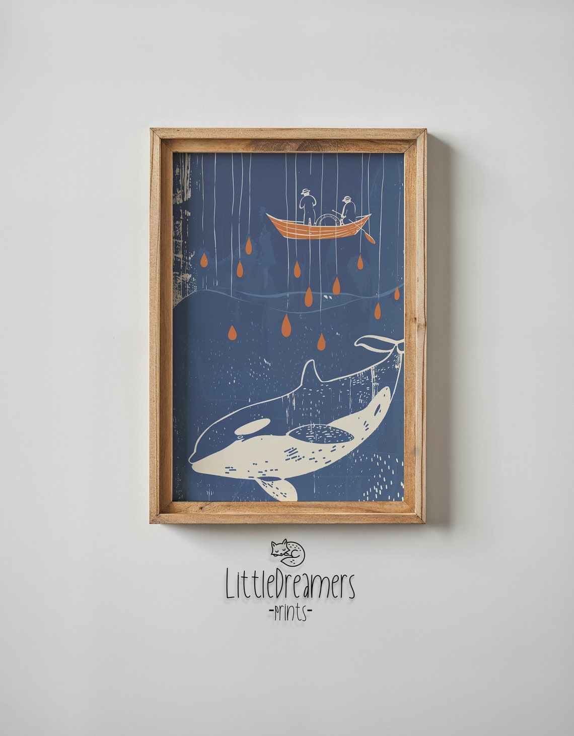 White Whale Fishermen Puppet Strings Blue Orange Nautical Art Poster - Image 6