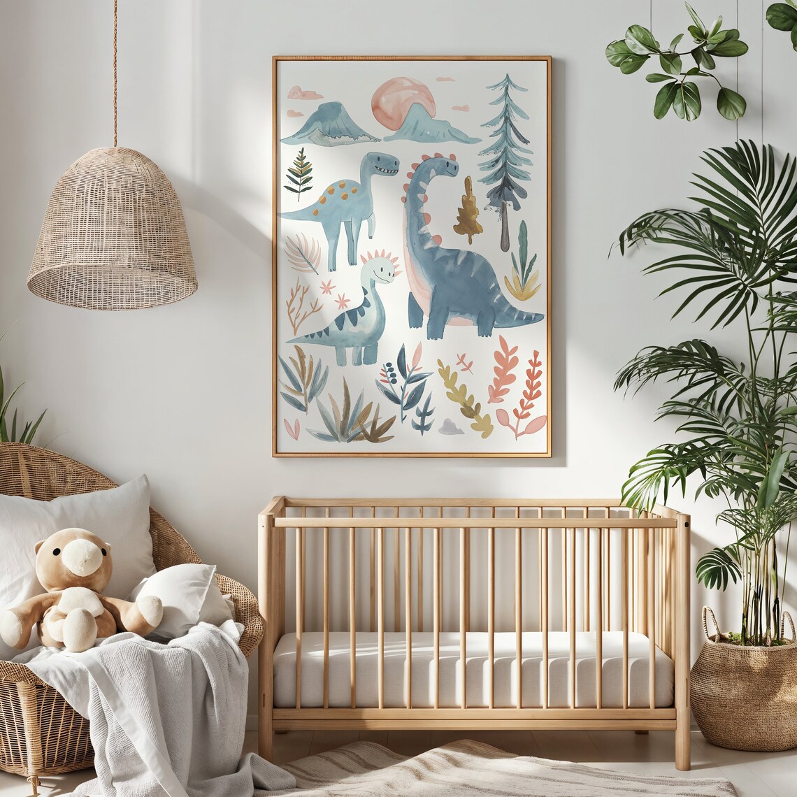 Watercolor Dinosaur Nursery Art Print, Playroom Decor - Image 3