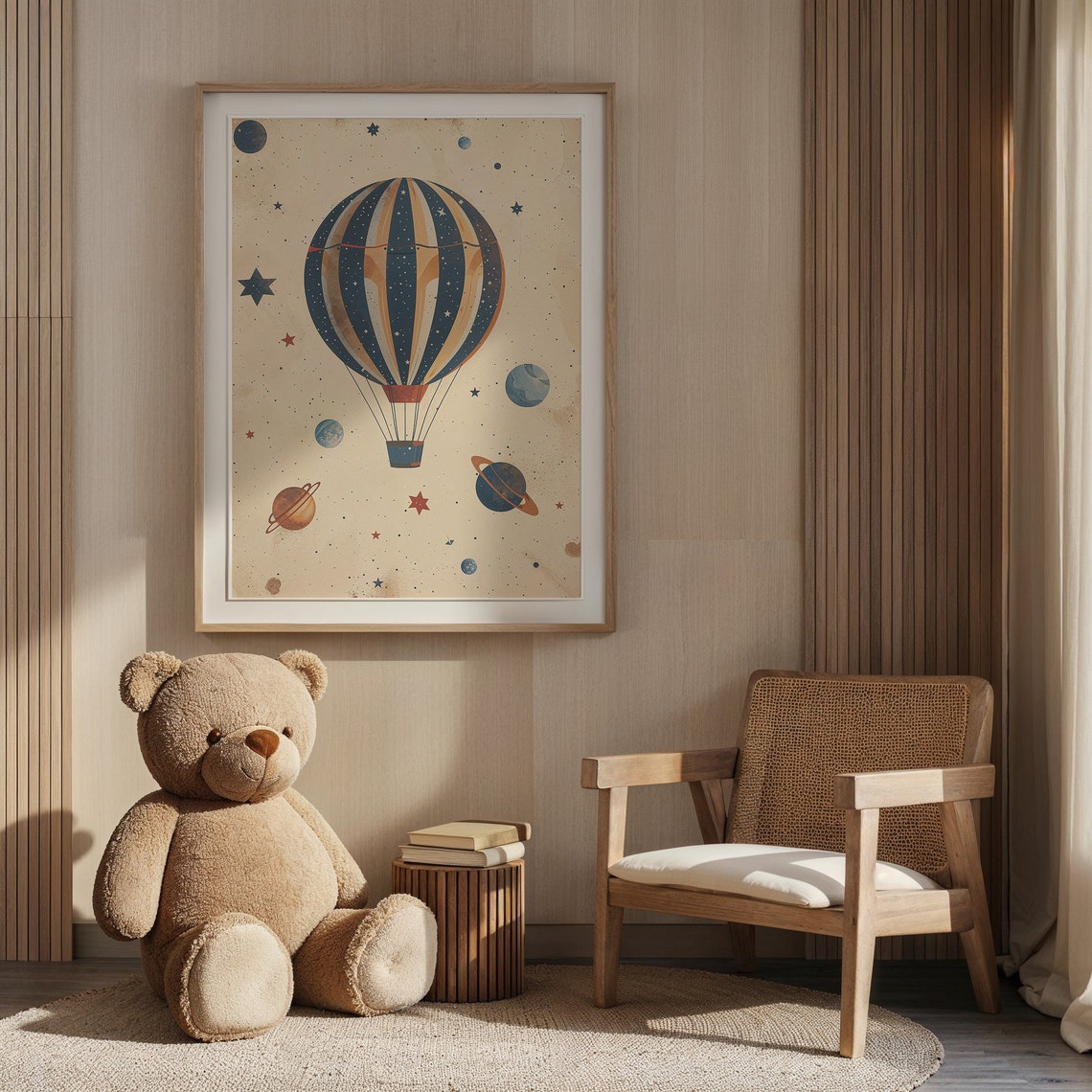 Vintage Hot Air Balloon Planets Stars Cosmic Adventure Kids Poster - Image 6