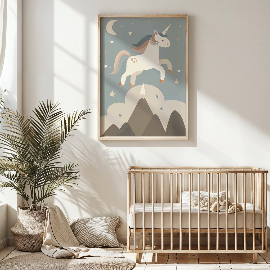 Unicorn Nursery Stars And Moon Celestial Poster Print