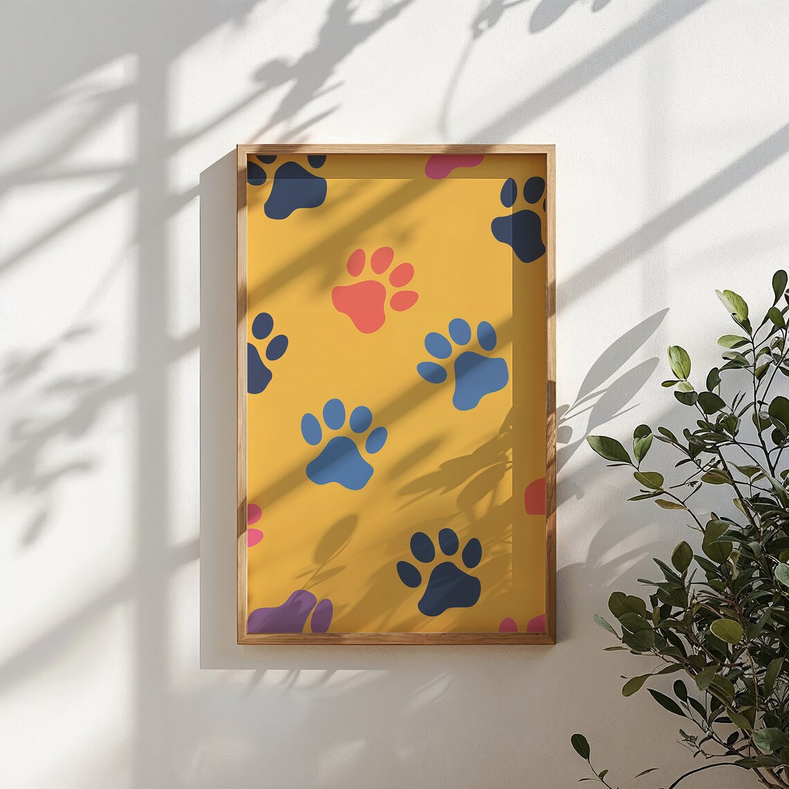 Colorful Paw Prints Mustard Yellow Background Kids Nursery Art Poster - Image 4