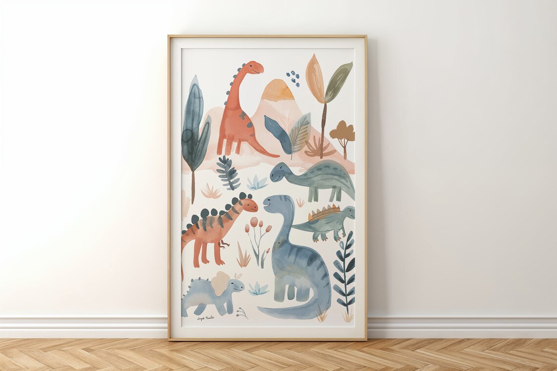 Watercolor Dinosaurs Nursery Poster Print for Playroom - Image 6