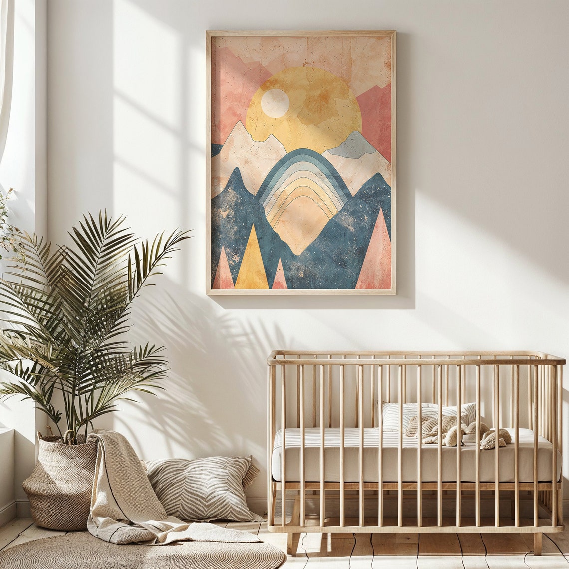Geometric Mountain Sunrise Abstract Rainbow Modern Boho Nursery Poster
