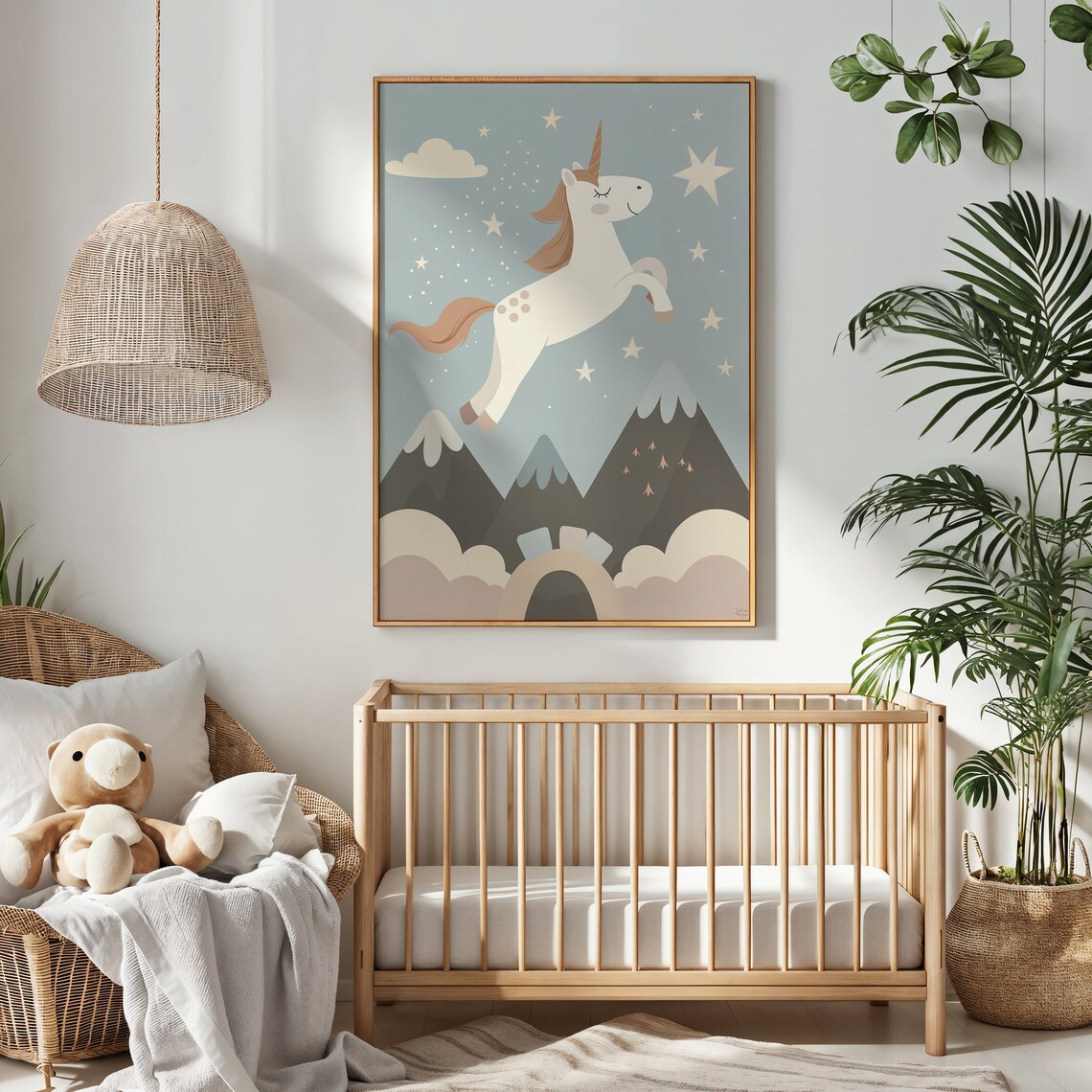 Unicorn Nursery Art Print, Mountain Fantasy Scene - Image 3