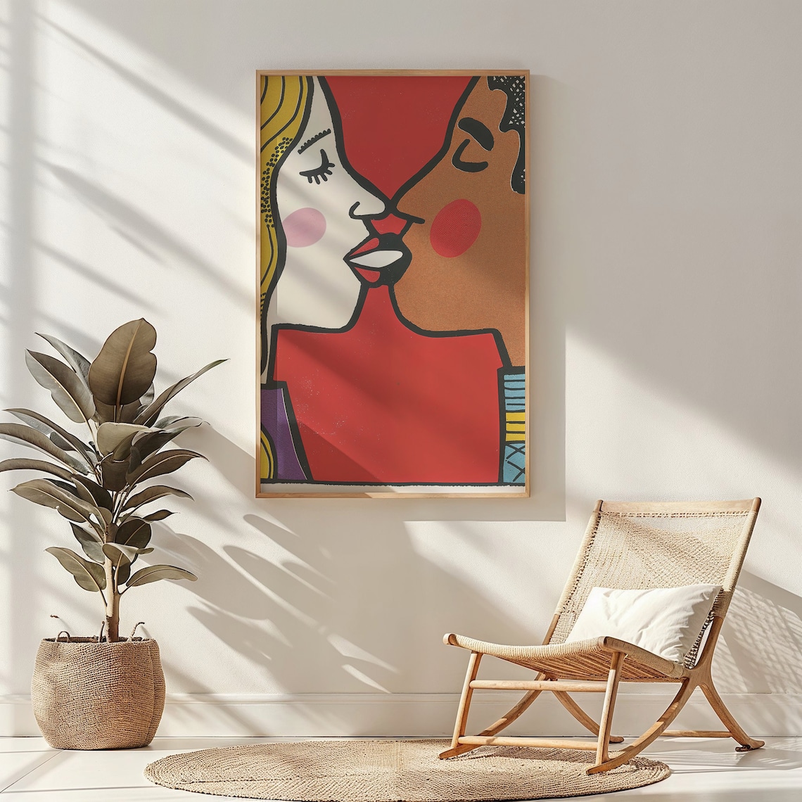 Abstract Couple Kiss Bold Pop Art Love Portrait Red Modern Wall Poster