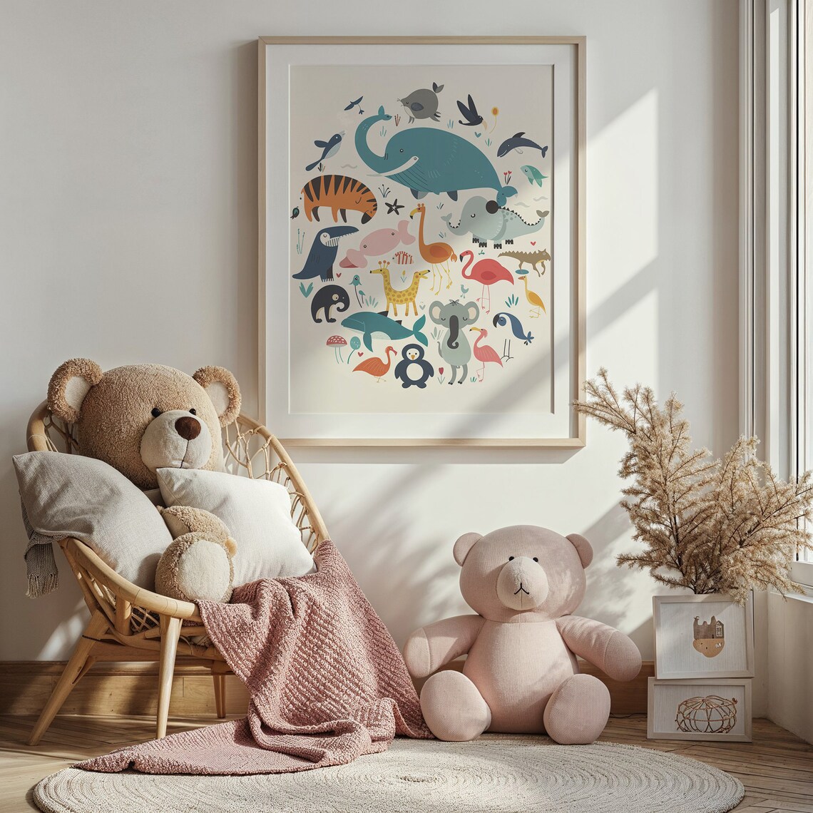 Jungle Friends Animal Collage Tiger Flamingo Whale Kids Wall Art - Image 4