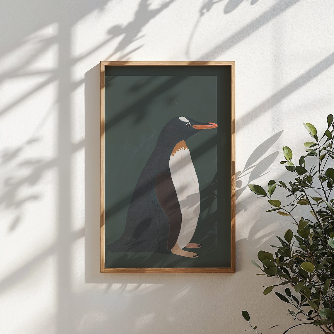 Penguin With Orange Beak On Forest Green Minimalist Nursery Art Poster - Image 5