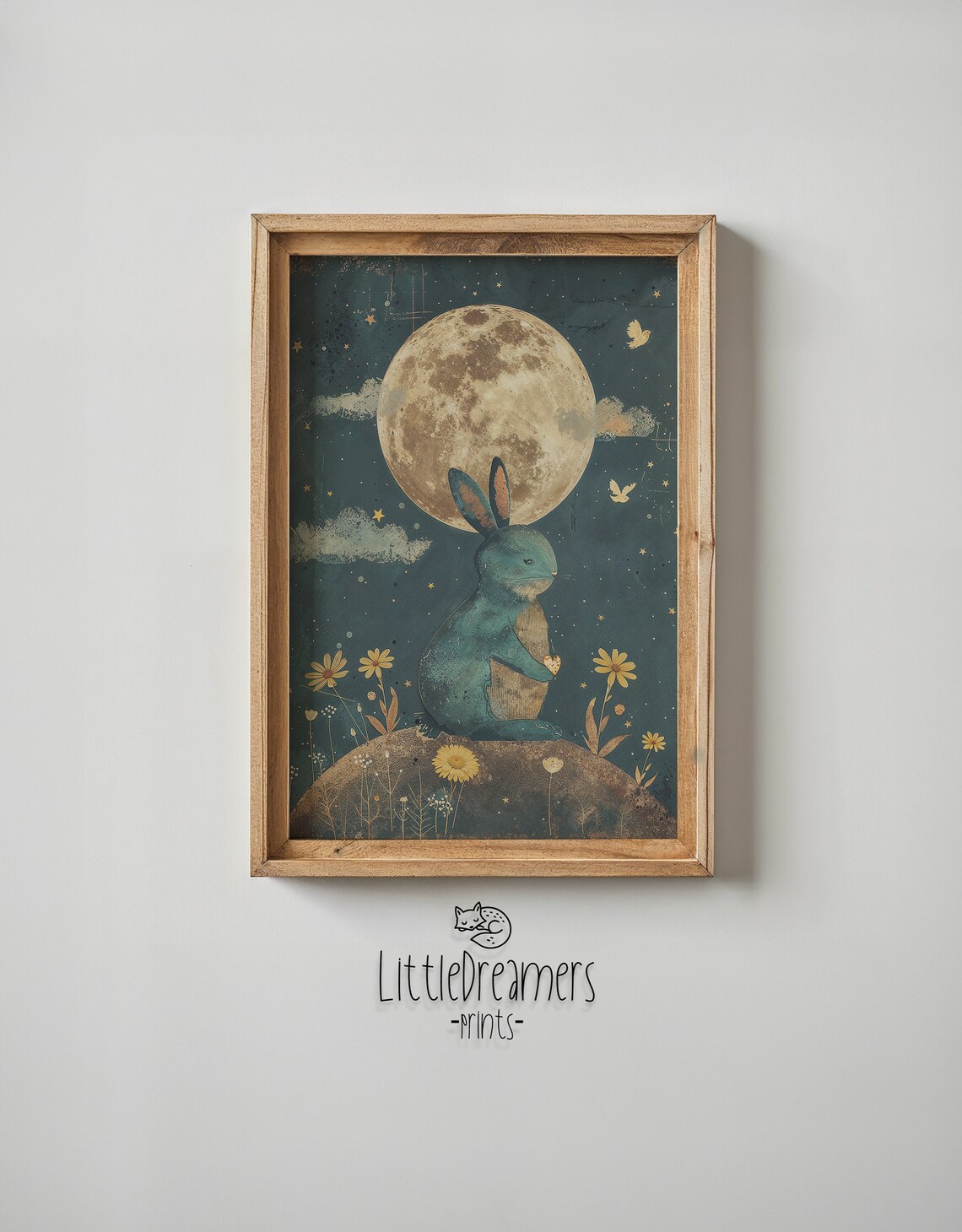 Moonlit Bunny Nursery Art Print, Celestial Rabbit