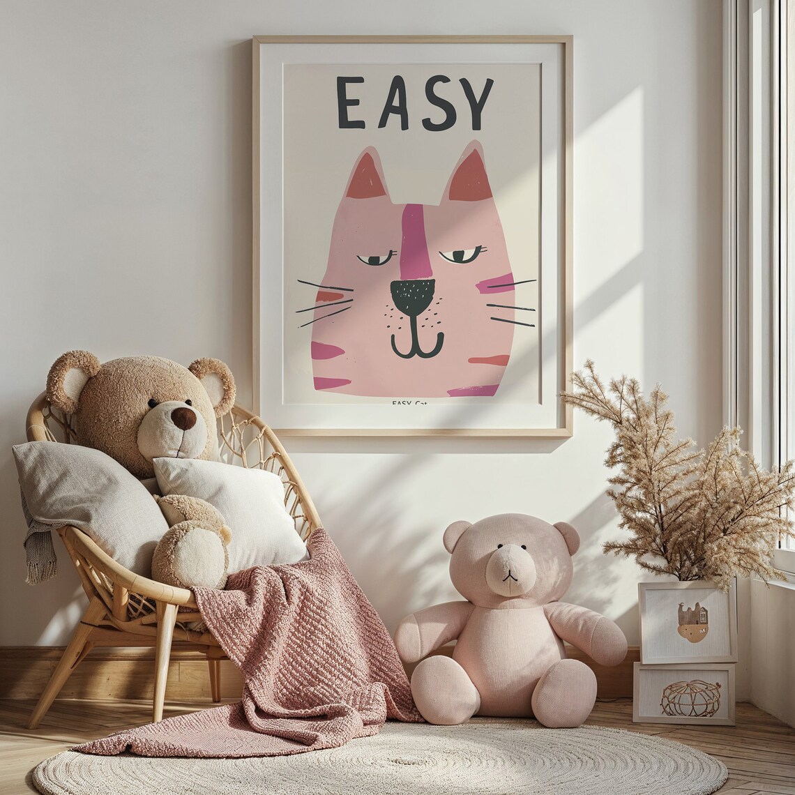 Pink Easy Cat Face Modern Kids Room Animal Illustration Wall Poster - Image 5