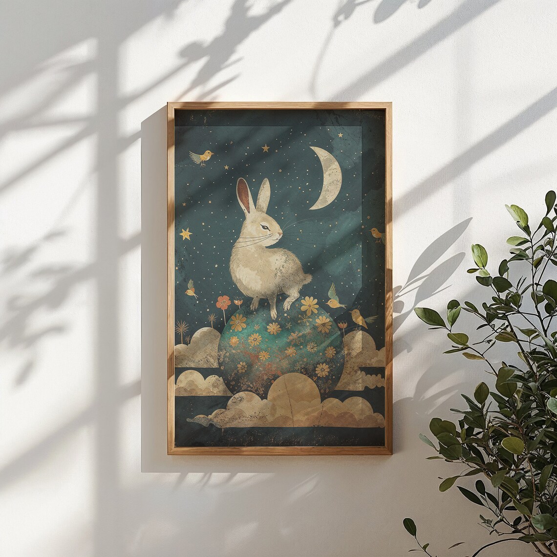 Moonlit Bunny Birds Nursery Art Print, Celestial Rabbit - Image 5