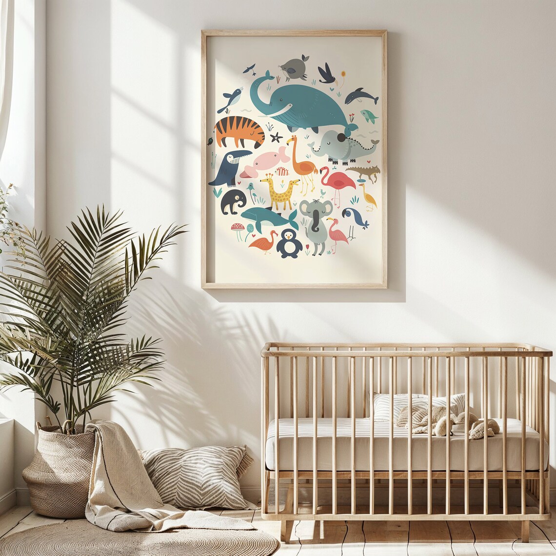 Jungle Friends Animal Collage Tiger Flamingo Whale Kids Wall Art