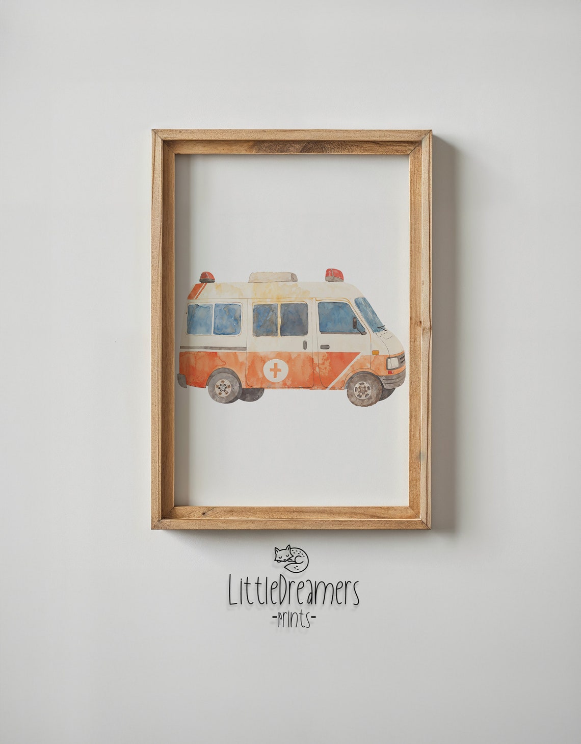 Red White Watercolor Ambulance Van Red Cross Kids Room Wall Poster - Image 5