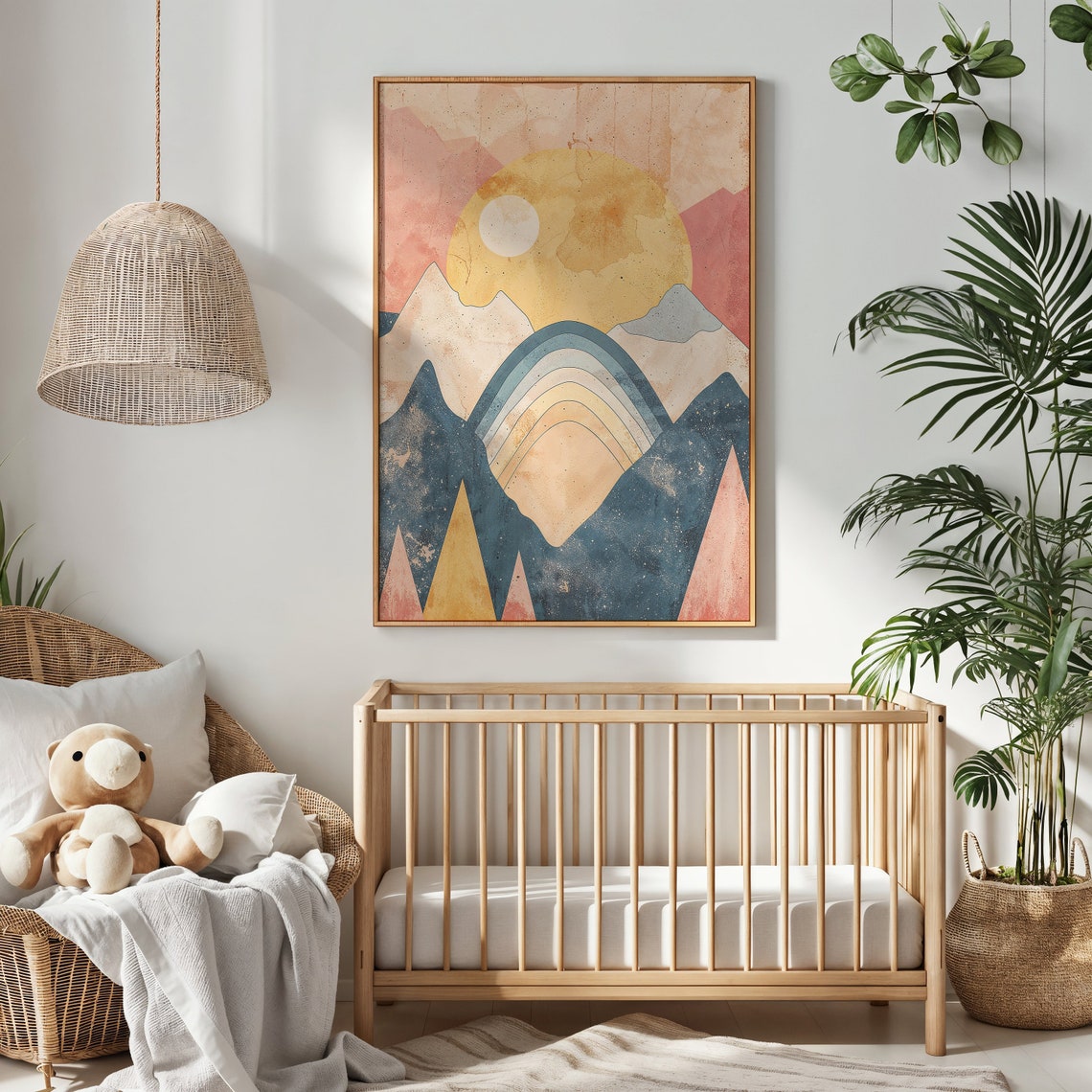 Abstract Mountain Sunrise Wall Art Print Geometric Landscape Nursery Decor Kids Room Poster Modern Boho Decor Gift - Image 2
