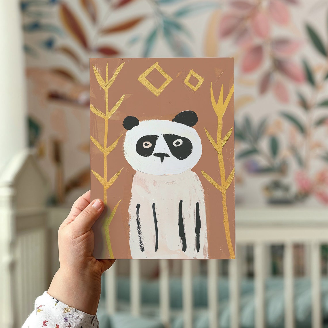 Abstract Panda Gold Bamboo Terracotta Background Modern Nursery Poster - Image 2
