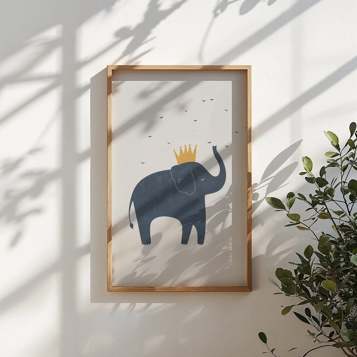 Royal Navy Elephant Gold Crown Trunk Up Minimalist Nursery Wall Poster - Image 4