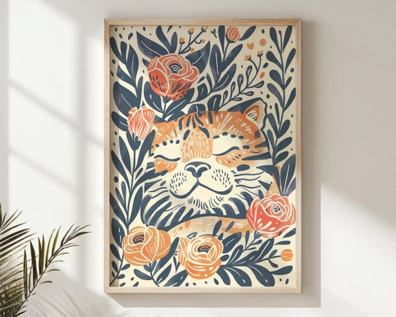 Tiger Cub And Flowers Nursery Art Print, Kids Room