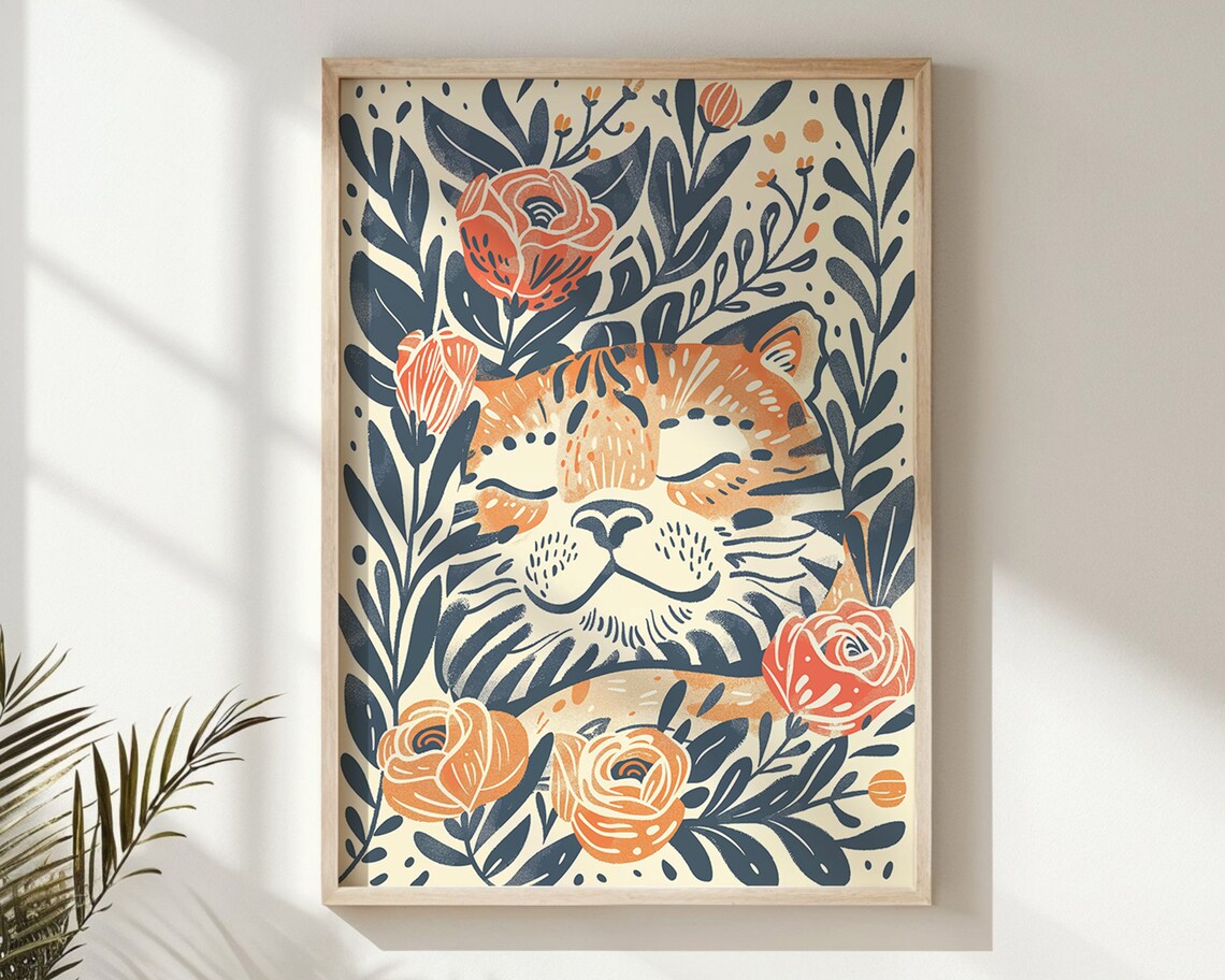 Tiger Cub And Flowers Nursery Art Print, Kids Room