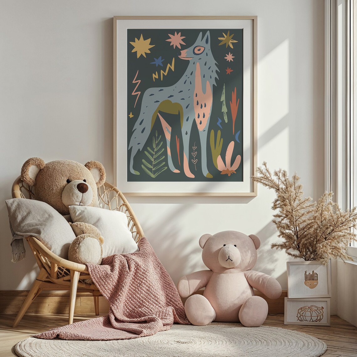 Celestial Gray Wolf Starry Night Folk Art Animal Wall Poster - Image 4