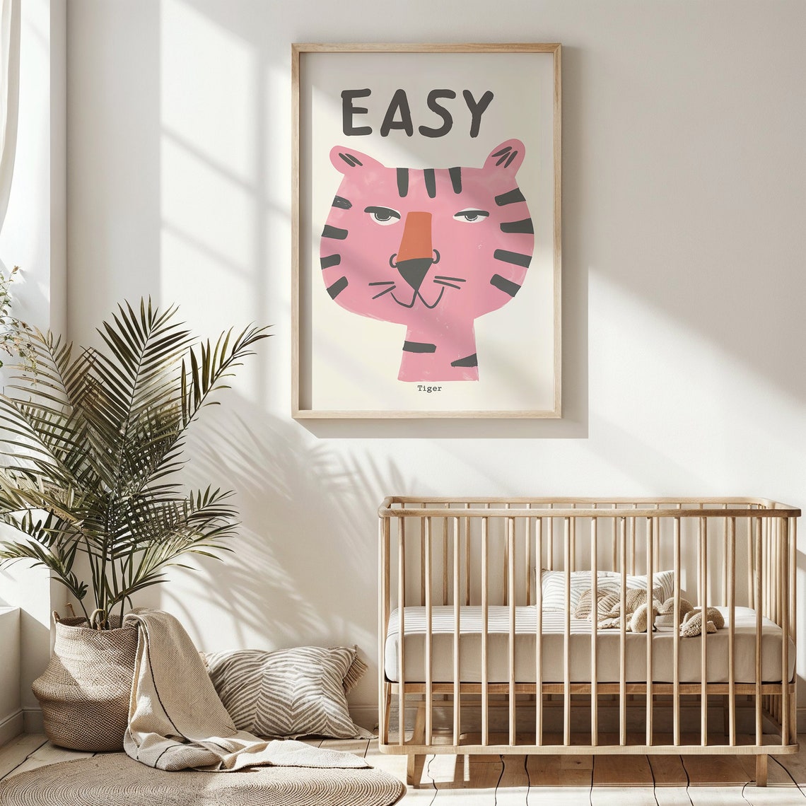 Pink Easy Tiger Face Striped Kids Nursery Animal Print Wall Poster