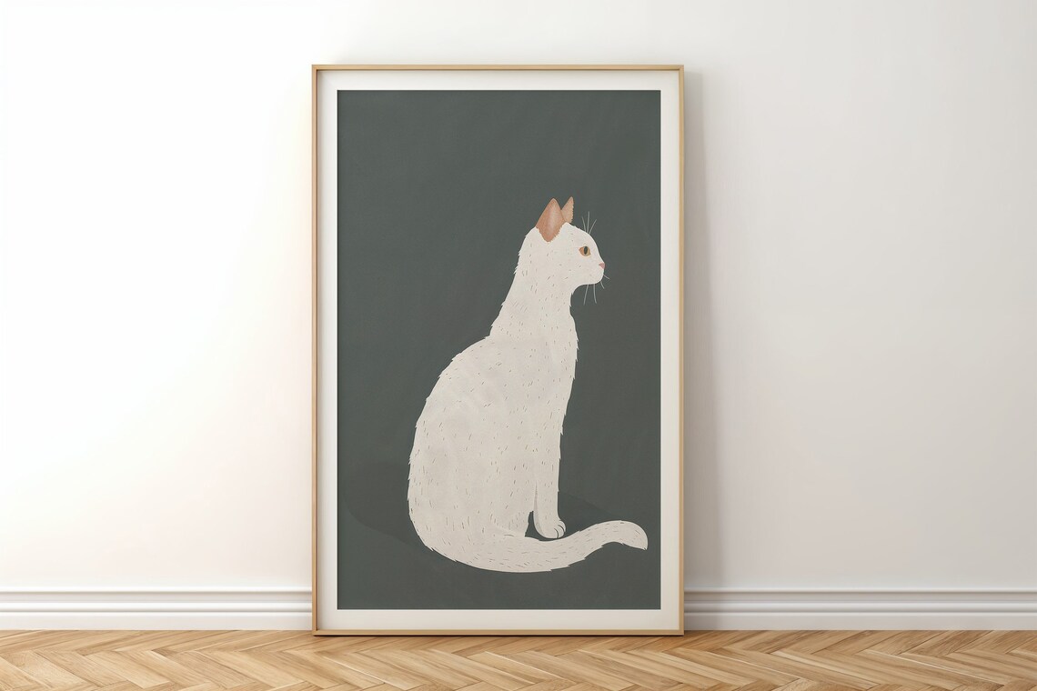 White Cat Nursery Art Print, Neutral Animal Illustration - Image 5