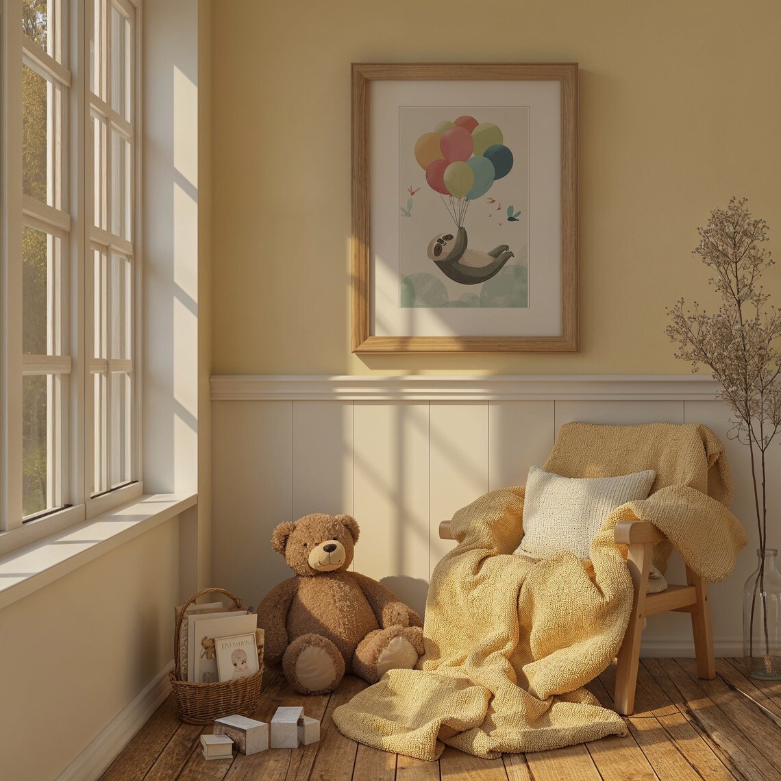Sloth Balloon Adventure Nursery Wall Art Print - Image 3