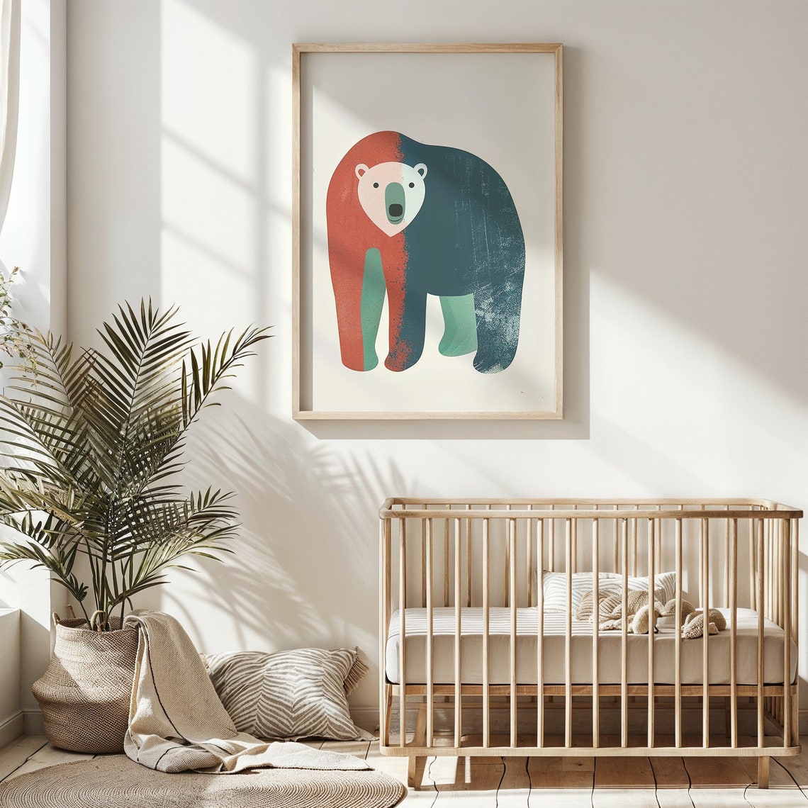 Modern Polar Bear Rust Red And Teal Minimalist Kids Wall Art Poster