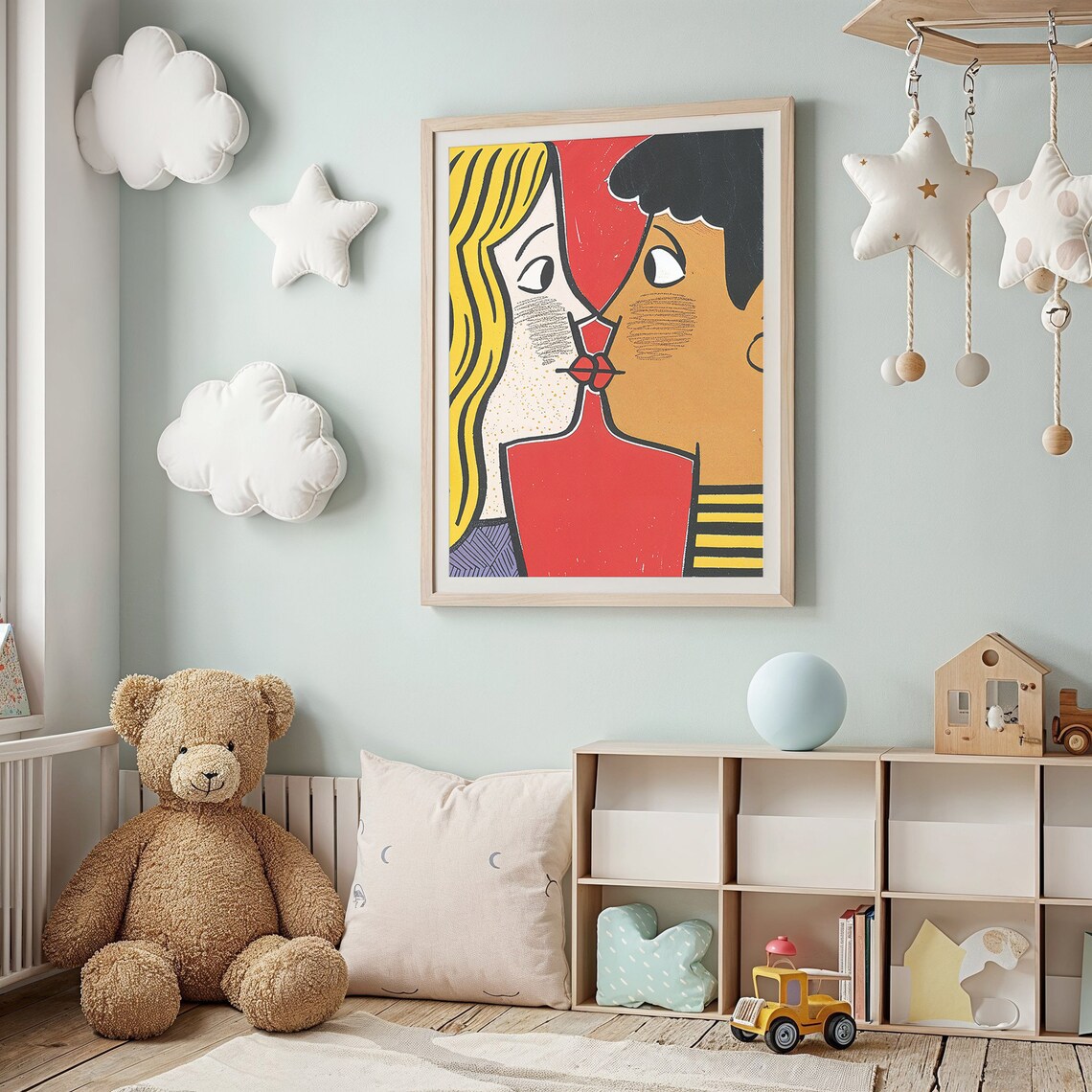 Pop Art Kissing Couple Bold Retro Romance Bedroom Wall Poster - Image 3