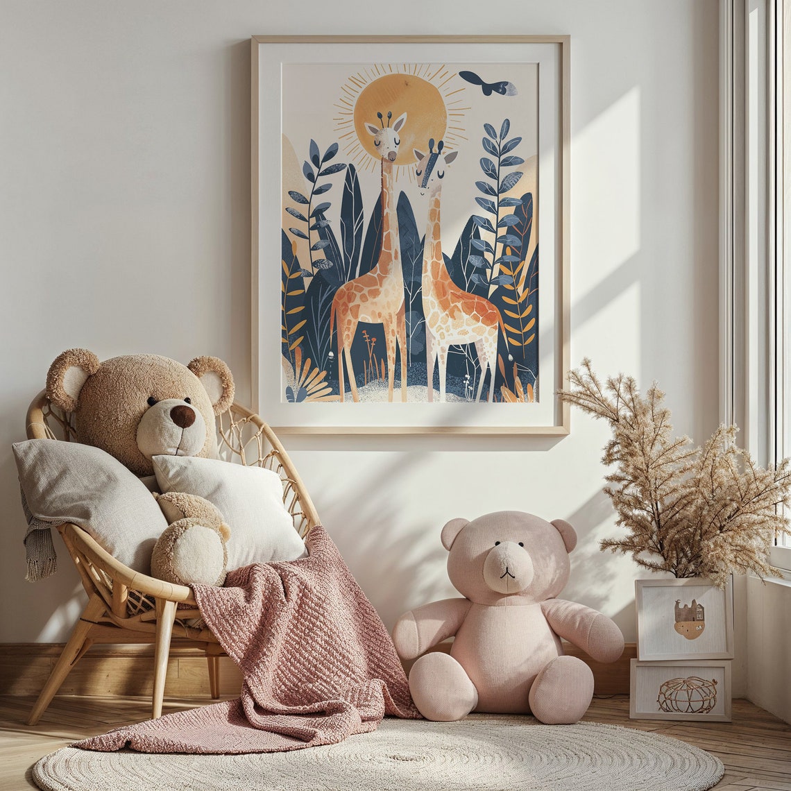 Two Giraffes Sun Nursery Poster Jungle Foliage Safari Kids Room Art - Image 3