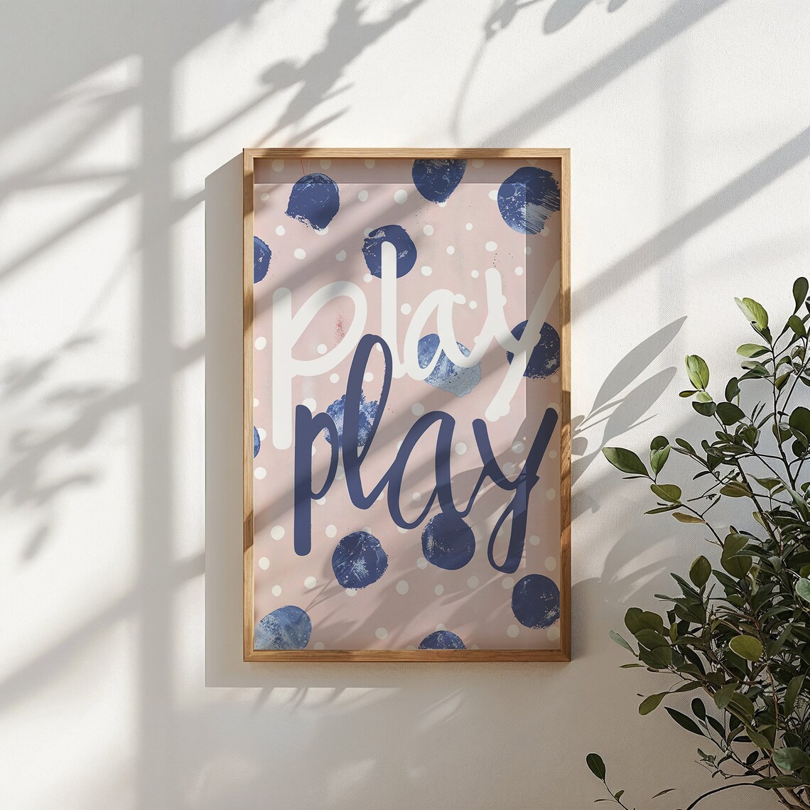 Play Play Pink Navy Polka Dot Typography Kids Room Nursery Poster - Image 5