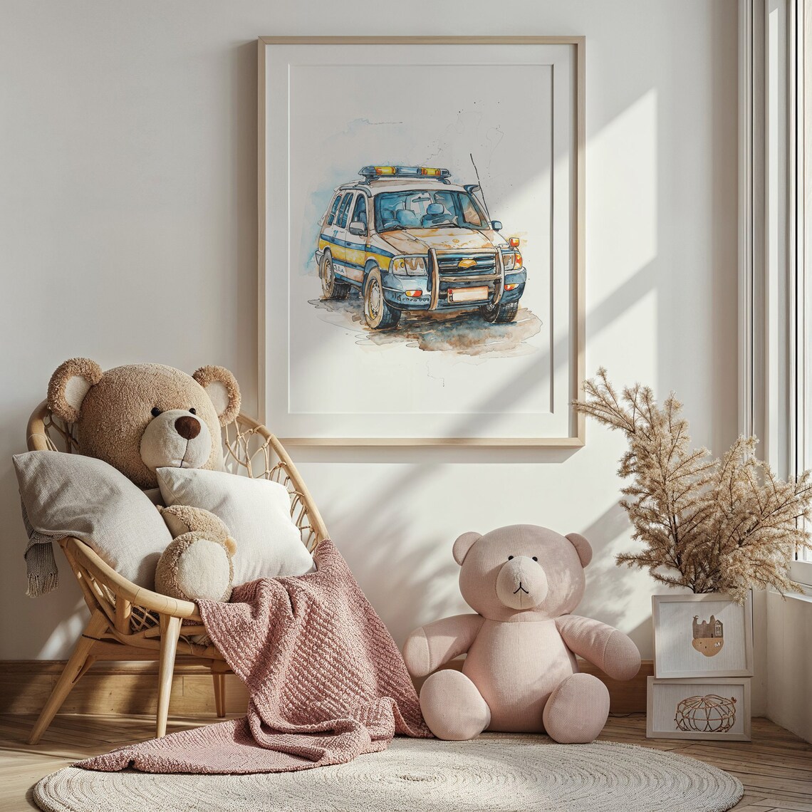 Watercolor Police SUV With Light Bar Kids Room Vehicle Wall Poster - Image 3