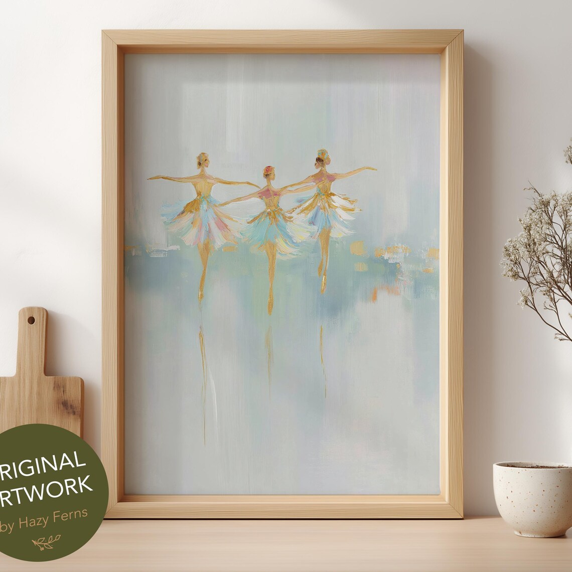 Three Ballerinas Dancing in Pastel Tutus Impressionist Ballet Art Poster
