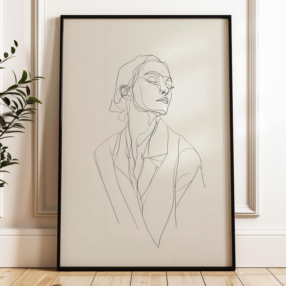 Modern Female Sketch Print, Mid-Century Neutral Art