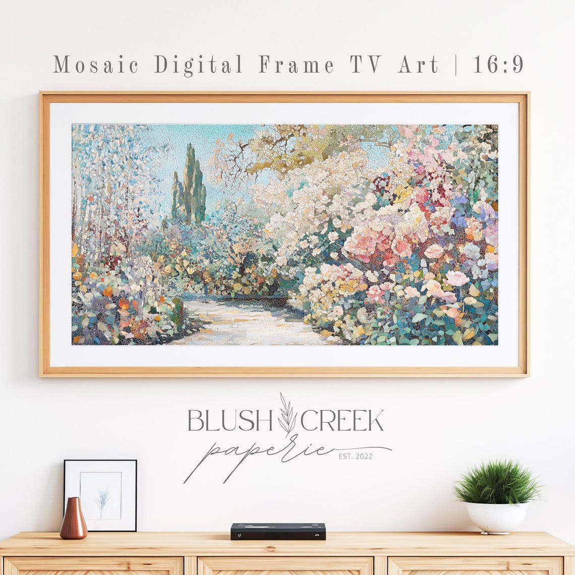 Mosaic Floral Garden Path Wide 16:9 Frame TV Digital Art Poster