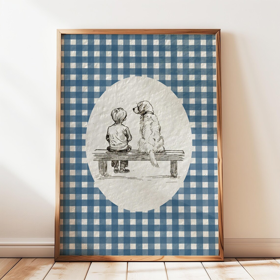 Boy and Golden Retriever Watercolor Art Print, Nursery Decor