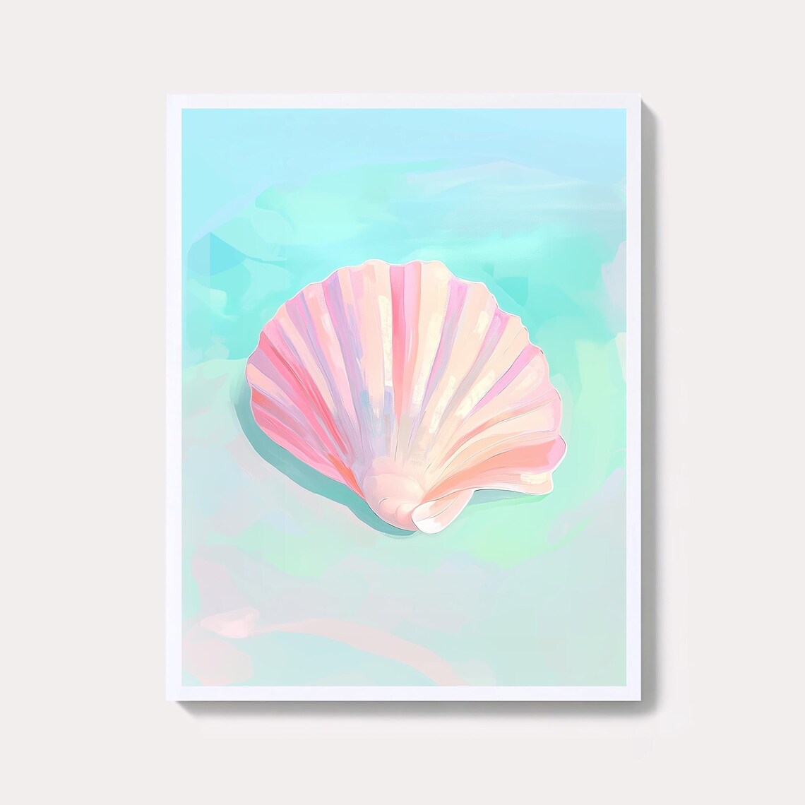 Pink Scallop Seashell Print, Pastel Coastal Art Print
