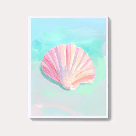 Pink Scallop Seashell Print, Pastel Coastal Art Print