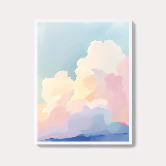 Pastel Cloudscape Art Print Abstract Sky Watercolor