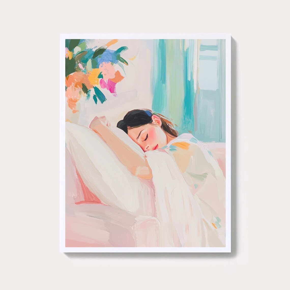 Japandi Female Figure Art Print Abstract Pastel Stripes