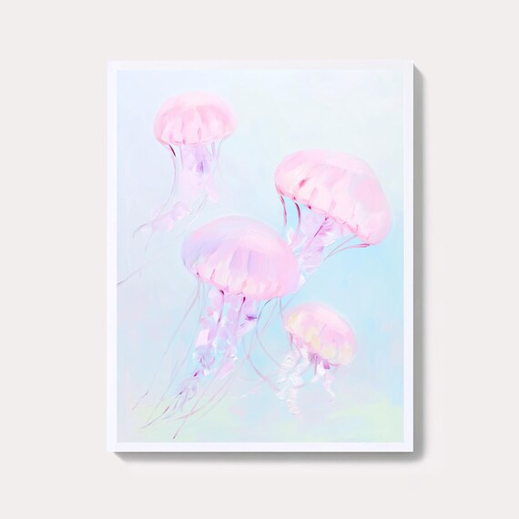 Purple Jellyfish Print Pastel Ocean Wall Art For Girls Room