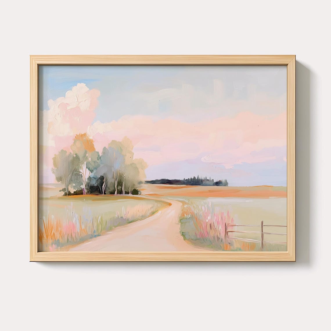 Pastel Country Dirt Road Through Spring Meadows Painting Poster