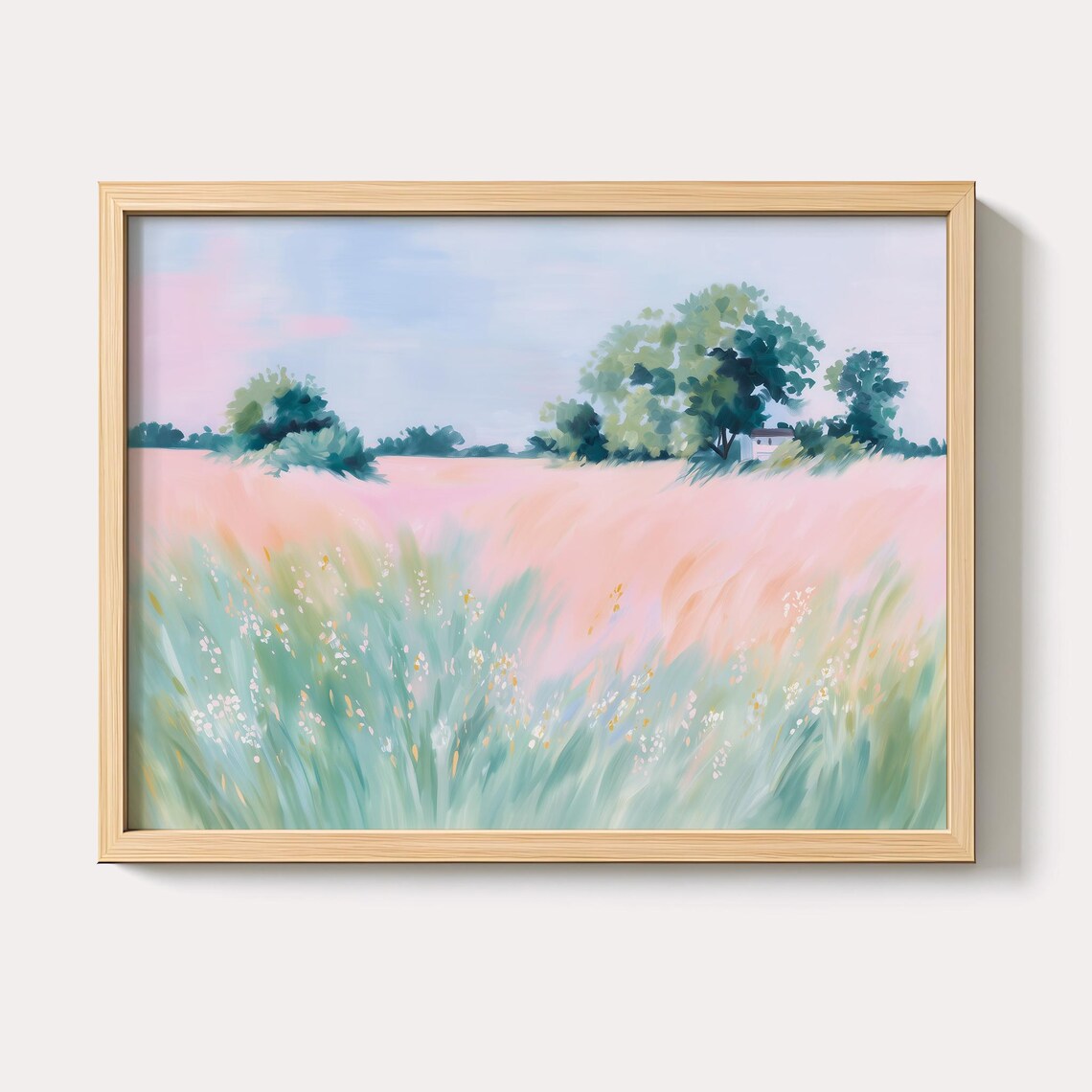 Pastel Wildflower Meadow Field Painting Blush Pink Cottage Poster