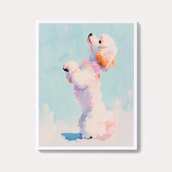 Vintage Poodle Sketch Painting Pastel Dog Nursery Wall Art Print Neutral Pet Portrait Cute Illustration