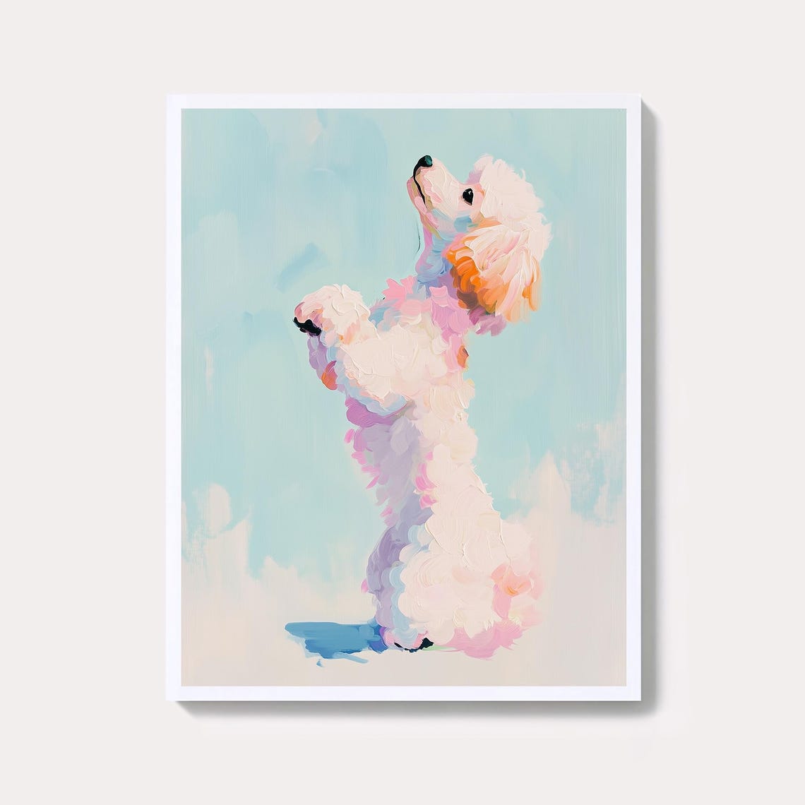 Playful Poodle Puppy Standing On Hind Legs Pastel Painting Poster
