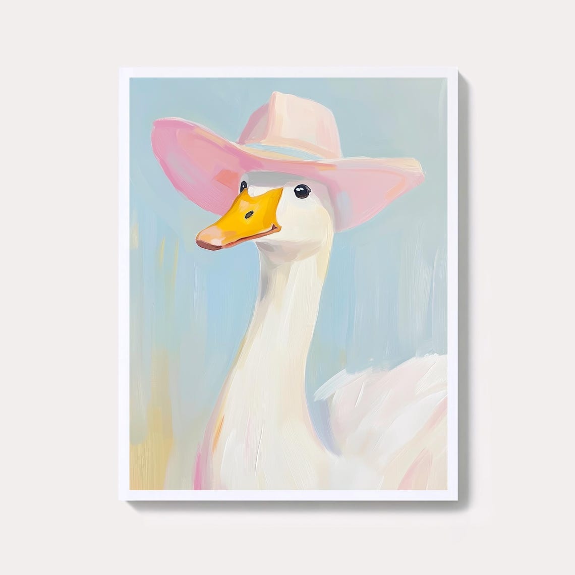 White Goose Wearing Pink Cowboy Hat Whimsical Western Art Poster