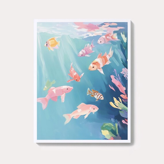 Tropical Fish Coral Reef Art Print Vibrant Ocean Painting