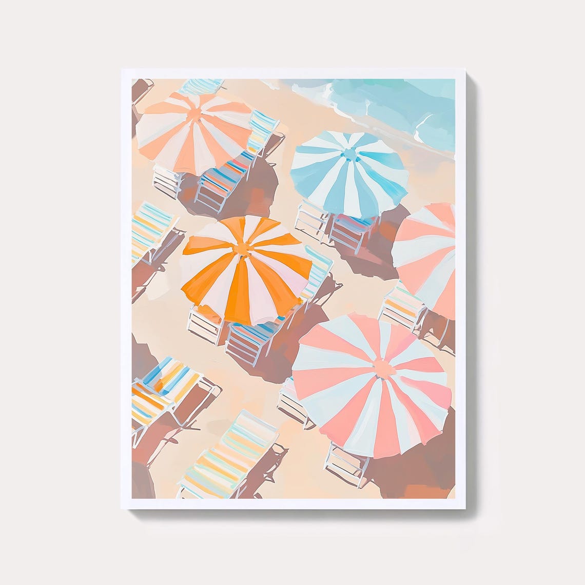 Aerial View Pastel Beach Umbrellas Italian Riviera Summer Art Print