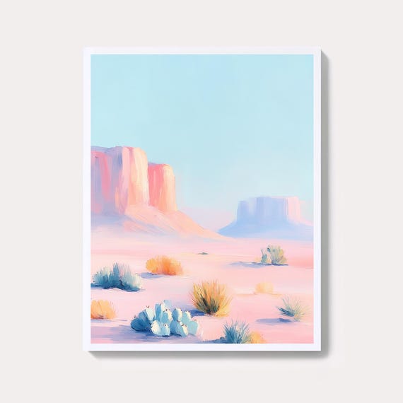 Southwestern Desert Landscape Painting Pastel Wall Art Print Modern Minimalist