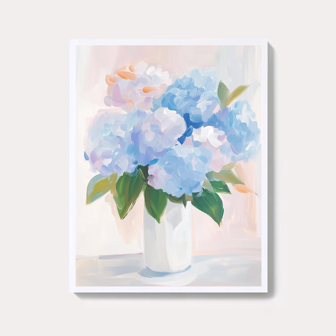 Blue Hydrangea Bouquet Pastel Floral Oil Painting Vase Print