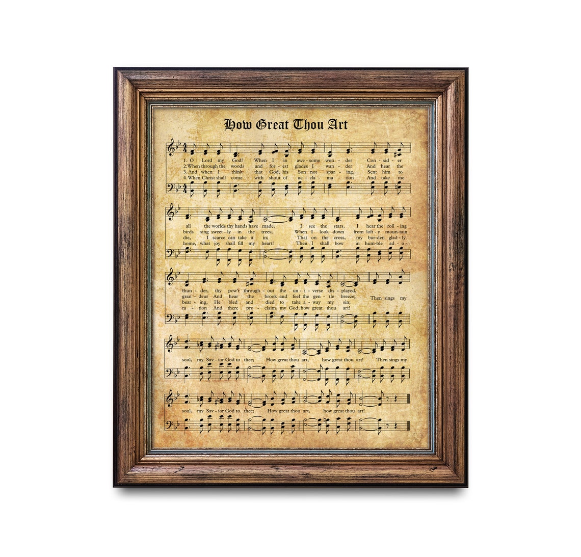 How Great Thou Art Aged Vintage Hymn Sheet Music Faith Decor Poster